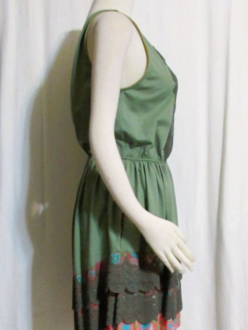 NEW Womens Ladies MATILDA JANE Olive Pink Floral Tiered Knee Dress L Orig $85 - Picture 4 of 10